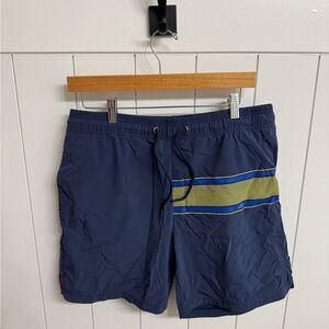 RHONE Navy Swim Trunks with Yellow Accents